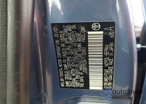 2007 Toyota Yaris Base z USA, uszkodzony, nr VIN JTDBT923671120451